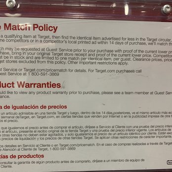 Target - Price Match Policy posted in the store - Department Stores Near Me - Irvine, California Target - Price Match Policy posted in the store - Department Stores Near Me - Irvine, California