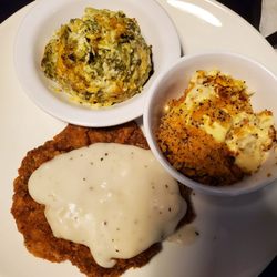 The Red Onion - Chicken Fried Steak, chicken poppy seed casserole, and broccoli casserole.