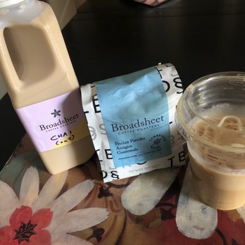 Broadsheet Coffee Roasters - Today's haul: iced decaf oat latte, beans from Guatemala, and a quart of iced oat chai latte / August 2020 - Coffee & Tea Near Me - Cambridge, Massachusetts