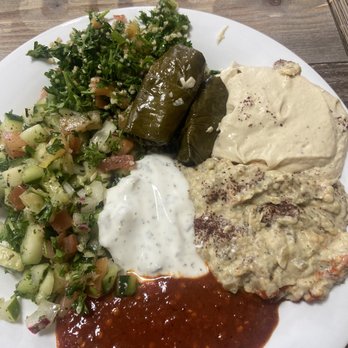 Dimassi's Mediterranean Buffet - Willowbrook - Baba. Hummus. Tabouli. Cucumber salad. Grape leaves and HAWT sauce. - Mediterranean Near Me - Houston, Texas