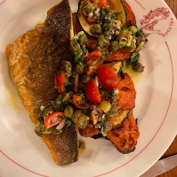Polidor - Filet de bar (Sea bass), tian de légumes - French Near Me - Paris, 75 Polidor - Filet de bar (Sea bass), tian de légumes - French Near Me - Paris, 75