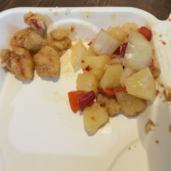 Panda Express - This is a serving of "sweet fire chicken" . SAD little pieces of chicken really more of a vegan dish should be called pineapple and peppers - Chinese Near Me - Chehalis, Washington