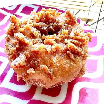 Purple Glaze Donuts - a pink and white plate with a doughnut on it - Donuts Near Me - Asbury Park, New Jersey