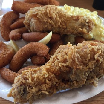 Smithfield's Chicken 'N Bar-B-Q - Fried chicken with two sides: hush puppies and potato salad - Barbeque Near Me - Morrisville, North Carolina Smithfield's Chicken 'N Bar-B-Q - Fried chicken with two sides: hush puppies and potato salad - Barbeque Near Me - Morrisville, North Carolina