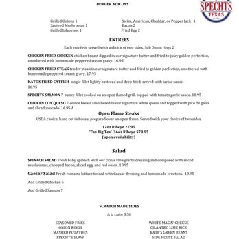 Spechts Texas - Menu - American Near Me - San Antonio, Texas