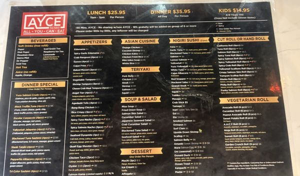 Menu photo 1 AYCE Sushi Las Vegas, NV Menu photo 1 AYCE Sushi Las Vegas, NV