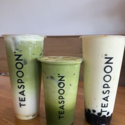 Banana Matcha Royale ($7.25), Double Matcha ($7.25), Strawberry Colada Smoothie ($7 + $.75 for boba)