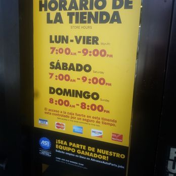 Advance Auto Parts - Hours sign - Auto Parts & Supplies Near Me - Miami, Florida Advance Auto Parts - Hours sign - Auto Parts & Supplies Near Me - Miami, Florida