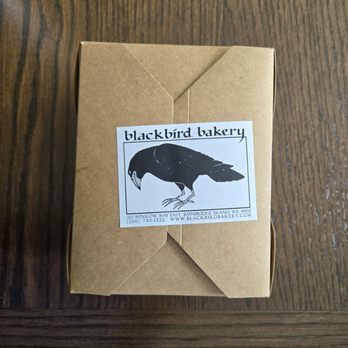 Blackbird Bakery - A to go box, with one of their stickers sealing the lid. - Bakeries Near Me - Bainbridge Island, Washington