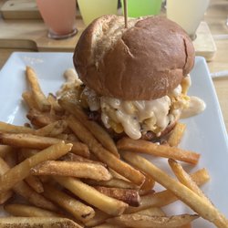 Cafe 301 - Mac and cheese burger with fries