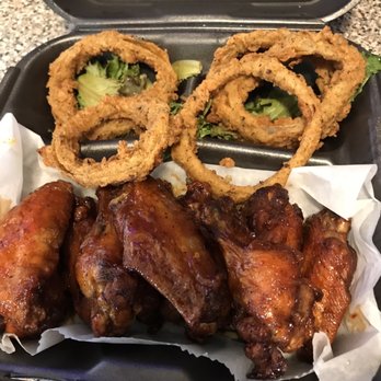 Ajay's Kitchen - Onion rings and wings with banging sauce (sweet and spicy) - New American Near Me - Atlanta, Georgia