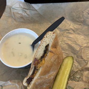 McAlister's Deli - Horseradish Roast Beef and Cheddar sandwich with Country Potato Soup and a pickle - Salad Near Me - Brownsburg, Indiana