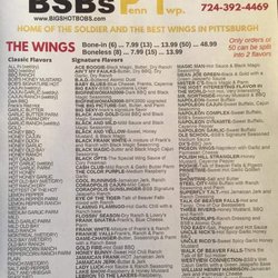 Big Shot Bob's House Of Wings - Wing menu
