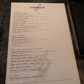 Garrison - Menu - New American Near Me - Austin, Texas