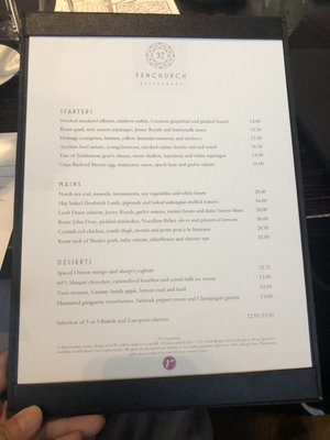 Menu photo 6 Fenchurch Restaurant London, XGL