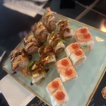 Sushi Yama - Left: cowboy roll, middle: crazy yellowtail roll, right: kobe 24 - Izakaya Near Me - Indianapolis, Indiana Sushi Yama - Left: cowboy roll, middle: crazy yellowtail roll, right: kobe 24 - Izakaya Near Me - Indianapolis, Indiana