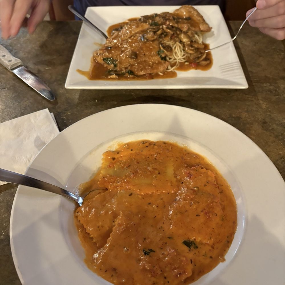 Lobster ravioli and veal Marsala Lobster ravioli and veal Marsala