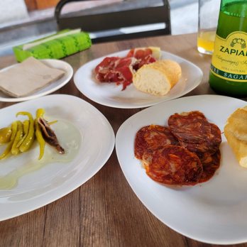 El Vallés - Gilda, chorizo, and some jamon with a bottle of cider. Not too much special about this spot imo - Spanish Near Me - Donostia / San Sebastián, SS El Vallés - Gilda, chorizo, and some jamon with a bottle of cider. Not too much special about this spot imo - Spanish Near Me - Donostia / San Sebastián, SS