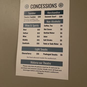 Hawaii Theatre Center - Pricing for concessions. Which is up stairs. - Cinema Near Me - Honolulu, Hawaii