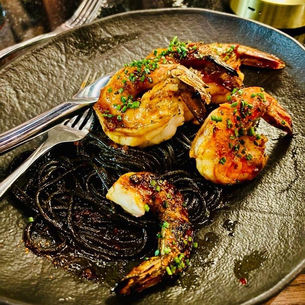 Ambra - Korean spicy shrimp with ink pasta . Delicious !! - Steakhouses Near Me - Mcallen, Texas Ambra - Korean spicy shrimp with ink pasta . Delicious !! - Steakhouses Near Me - Mcallen, Texas