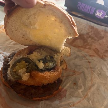 Jack in the Box - Hot Mess Burger in the Munchie Meal.  My crap looks better than this.  Far off from the advertised photo.  Very disappointed. - Fast Food Near Me - Waipahu, Hawaii