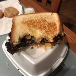 Jucys Hamburgers - Crunchy Patty Melt at Palestine Jucy's. Like eating wood! Gave it to my dog, seriously! Not joking!