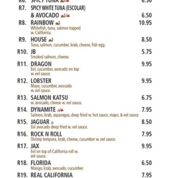Sake House 2 - A portion of the menu - Sushi Bars Near Me - Jacksonville, Florida