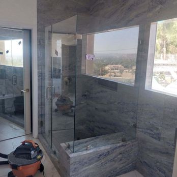 Glendora Glass & Mirror - 90 Degree Shower Door with 1 notched panel and return panel - Windows Installation Near Me - Glendora, California Glendora Glass & Mirror - 90 Degree Shower Door with 1 notched panel and return panel - Windows Installation Near Me - Glendora, California