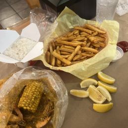 1 lb of shrimp, whole. All in one sauce, medium spice. & Cajun fries. 1 side of rice! 1 lb of shrimp, whole. All in one sauce, medium spice. & Cajun fries. 1 side of rice!