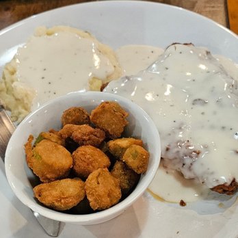 J&D’s Steakhouse - Chicken fried steak with gravy, mashed potatoes with gravy, and okra - Seafood Near Me - Sallisaw, Oklahoma J&D’s Steakhouse - Chicken fried steak with gravy, mashed potatoes with gravy, and okra - Seafood Near Me - Sallisaw, Oklahoma