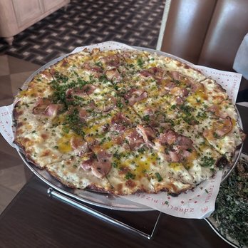 Zarella Pizzeria & Taverna - Tavern Style Carbonara Pizza - Italian Near Me - Chicago, Illinois Zarella Pizzeria & Taverna - Tavern Style Carbonara Pizza - Italian Near Me - Chicago, Illinois