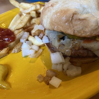 Marlintini's Grill - Cheddar and Onion Burger - American Near Me - Blue Hill, Maine