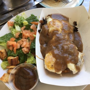 Baked On Maui - Daddy O's biscuits and gravy (with side salad instead of home fries) - Good - New American Near Me - Haiku, Hawaii