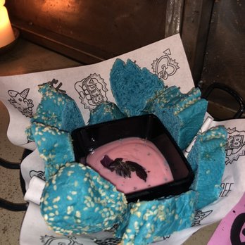 Vegan Junk Food Bar - Unicorn Bread with pink garlic sauce - Vegan Near Me - Amsterdam, New Hampshire Vegan Junk Food Bar - Unicorn Bread with pink garlic sauce - Vegan Near Me - Amsterdam, New Hampshire