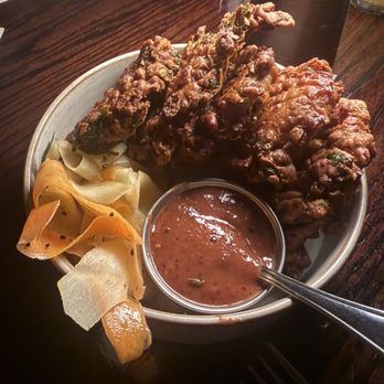 Amba - Chickpea fritters with green papaya slaw and plum amba sauce - Indian Near Me - Cleveland, Ohio