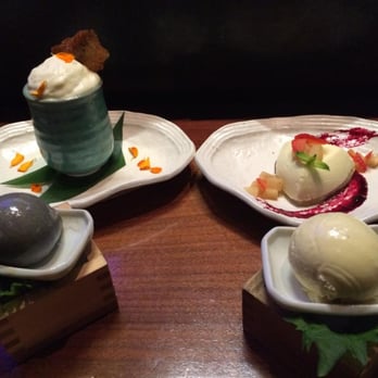 Roka Akor - Chicago - Desserts: Green Tea Custard, Lemongrass Usigiri, black sesame and vanilla ice creams. - Sushi Bars Near Me - Chicago, Illinois