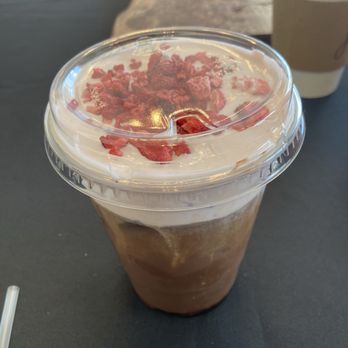 JK Cafe - Strawberry mocha, cold brew with strawberry cold foam - Coffee & Tea Near Me - Franklin, Massachusetts
