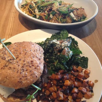 True Food Kitchen - Red Chili Shimp & Turkey Burger entrees - New American Near Me - Denver, Colorado