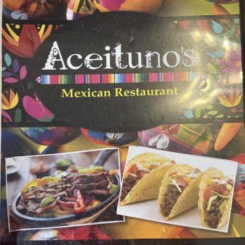 Aceituno’s Mexican Restaurant - Front of menu with restaurant name. - Mexican Near Me - Galveston, Texas