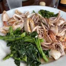Shrimp, calamari and broccoli rabe YUMMMm!! Shrimp, calamari and broccoli rabe YUMMMm!!