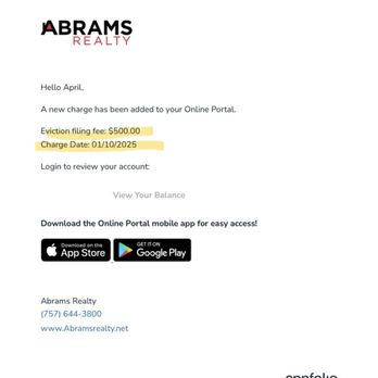 Abrahms Realty - Unearned filing fee confirmed unlawful detainer never filed - Real Estate Services Near Me - Virginia Beach, Virginia