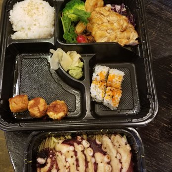 Machi Sushi - Bento box chicken teriyaki and octopus salad - Japanese Near Me - Selden, New York Machi Sushi - Bento box chicken teriyaki and octopus salad - Japanese Near Me - Selden, New York