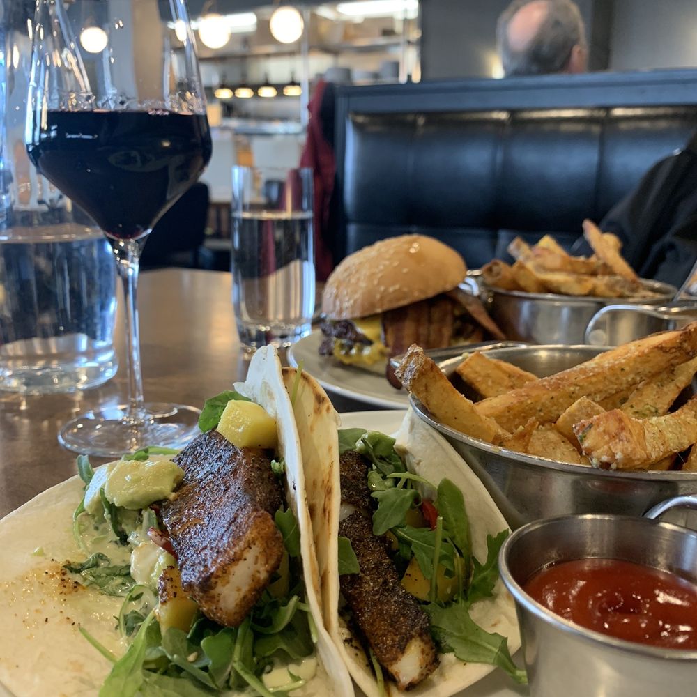 Benchmark Restaurant - Blacked sea bass tacos with a glass of quilt Cabernet - Steakhouses Near Me - Perrysburg, Ohio Benchmark Restaurant - Blacked sea bass tacos with a glass of quilt Cabernet - Steakhouses Near Me - Perrysburg, Ohio