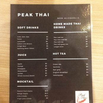 Peak Thai Kawana - Drinks menu - Thai Near Me - Buddina, QLD