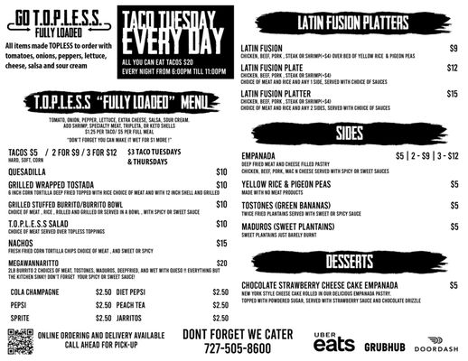 Menu photo 2 Topless Tacos and More Holiday, FL Menu photo 2 Topless Tacos and More Holiday, FL