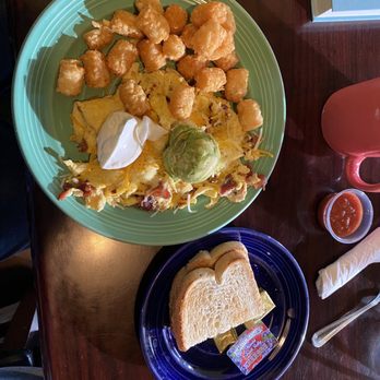 Blackbird Café - CA omelette, scrambled with tater tots and sourdough toast. - Cafes Near Me - Long Beach, California