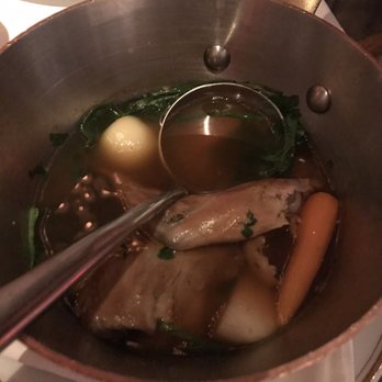 Le Coucou - Rabbit part 3 with leg and veggies in broth. - French Near Me - New York, New York Le Coucou - Rabbit part 3 with leg and veggies in broth. - French Near Me - New York, New York