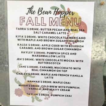 The Bean Hopper - Fall Menu -December 2020 - Coffee & Tea Near Me - Creswell, Oregon