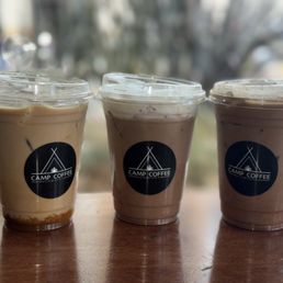Iced Salted Carmel latte, iced camp mocha, iced coconut mocha Iced Salted Carmel latte, iced camp mocha, iced coconut mocha