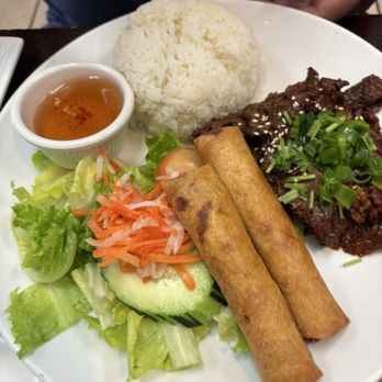 OvAsians - R6. Grilled Beef Rib-Eye with Egg Rolls (2) / Cơm Bò Nướng Và Chả Giò - Vietnamese Near Me - Livermore, California